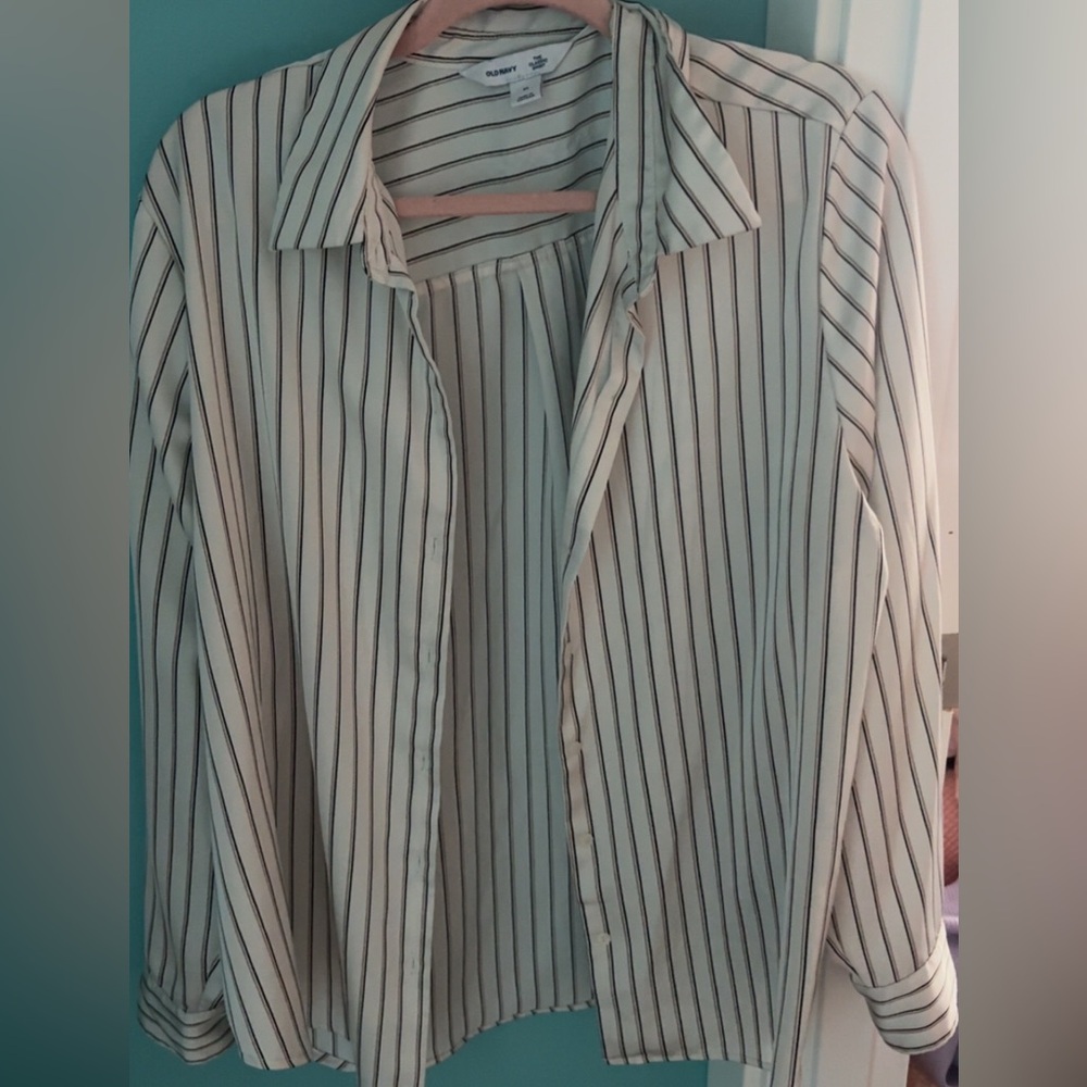 Old Navy Cream and Black Striped Button Down Shirt